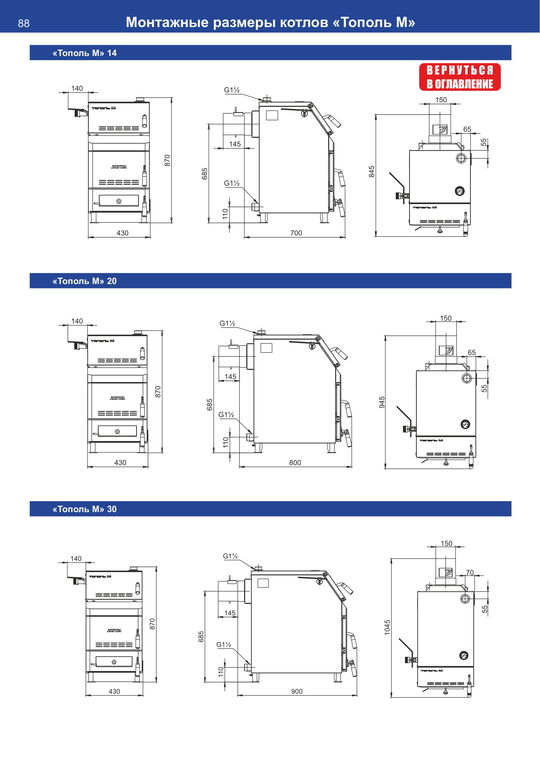 Размеры котла тополь м 30
