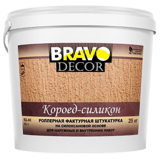 Штукатурка Bravo "короед-силикон" зерно 2,5 мм ведро 25 кг, Браво
