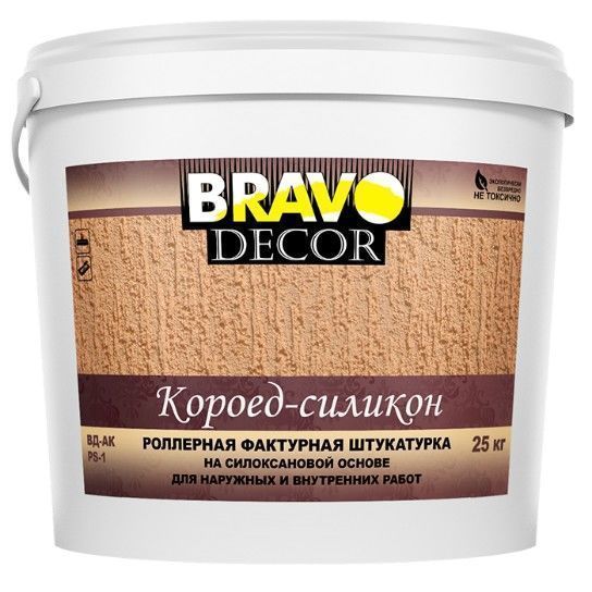 Штукатурка Bravo "короед-силикон" зерно 2,0 мм ведро 25 кг, Браво