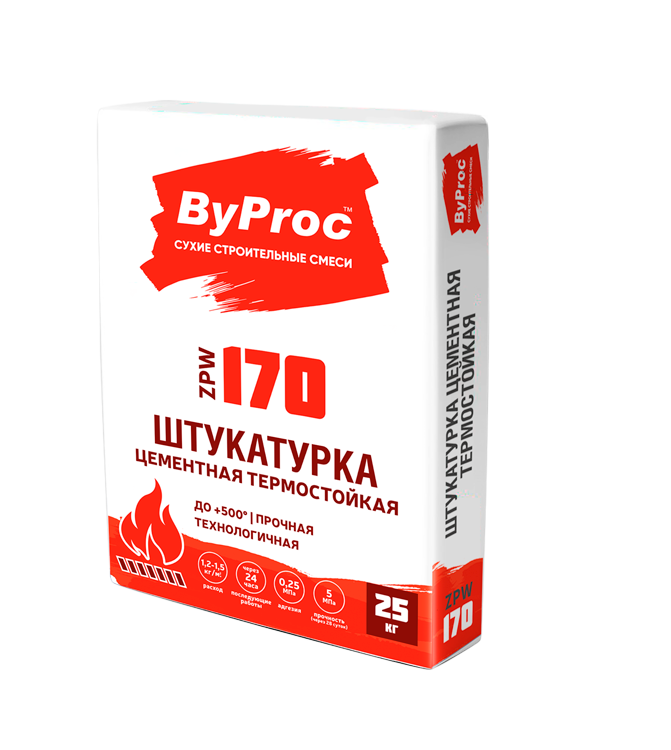 Штукатурка цементная огнестойкая Byproc ZPF-170 25кг Бипрок