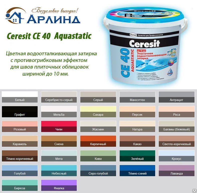 Затирка плиточная CE-40 Ceresit водостойкая в ассортименте разные цвета 2 кг