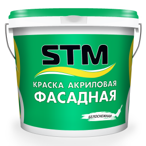 Краска Фасадная акриловая матовая Белоснежная «STM» (1,2 кг)