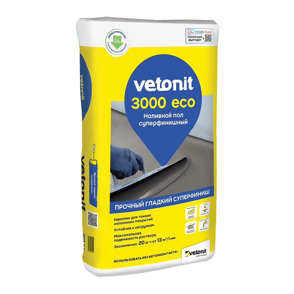 Наливной пол суперфинишный Vetonit 3000 Eco, 20 кг, бум.мешок, 54шт/пал, арт. 34371 (шт)