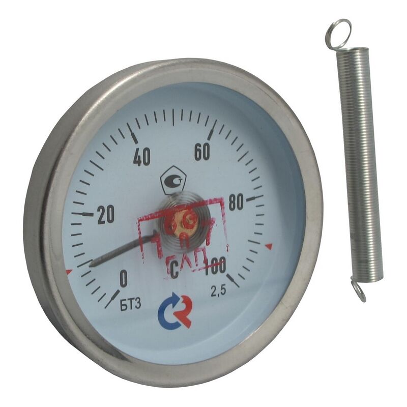 Термометр биметаллический с пружиной БТ-30.010(0-100C)2,5