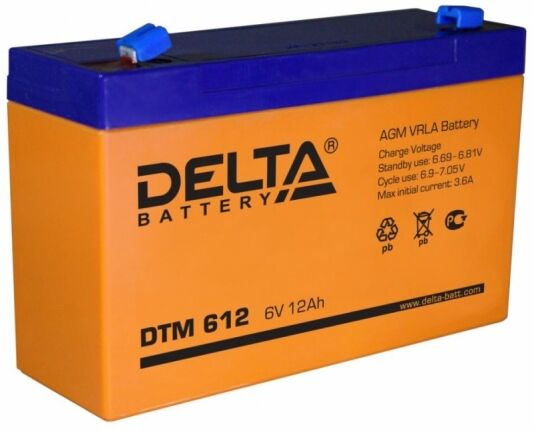 Аккумулятор 6V 12Ah, DELTA DTM 612