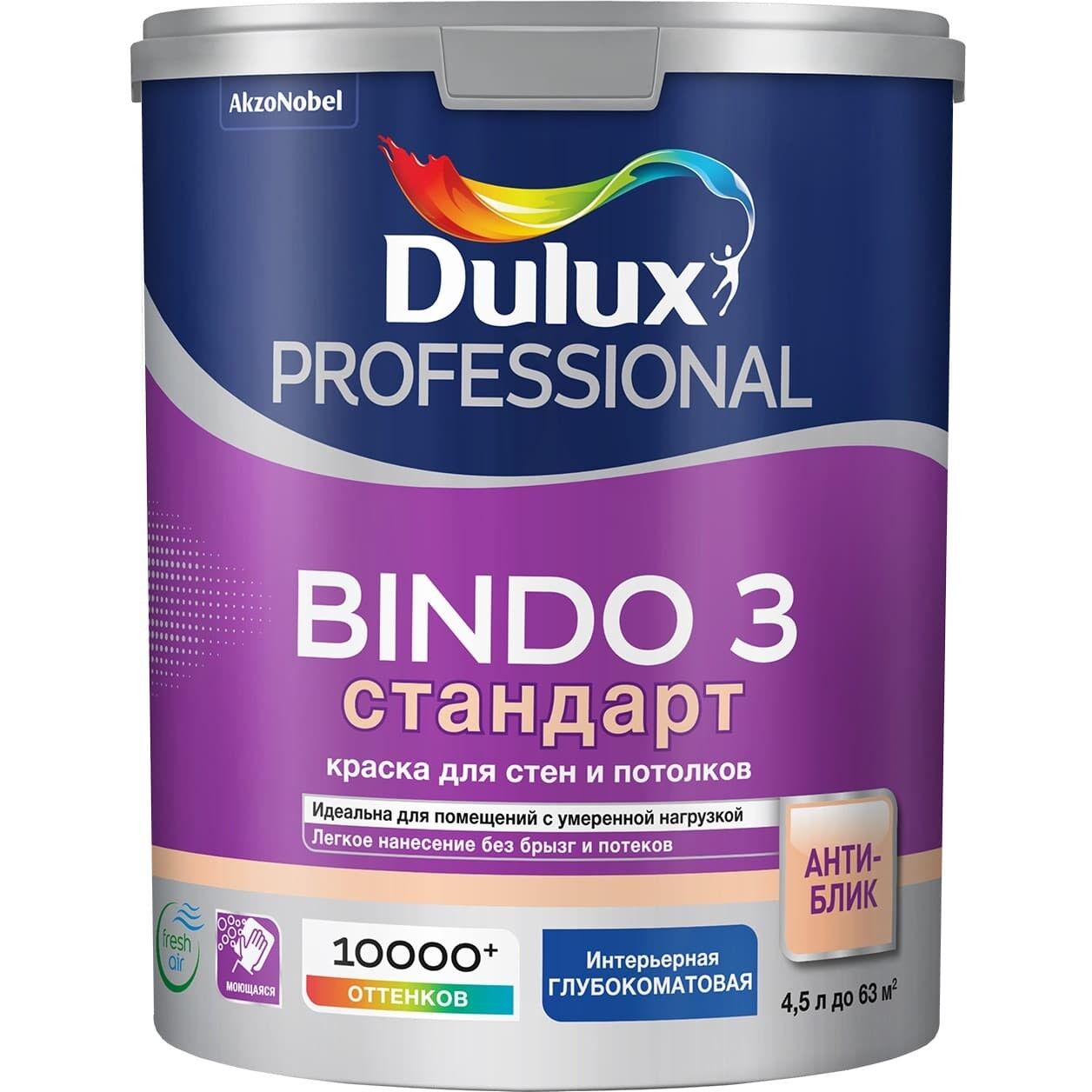 Краска Bindo3 стандарт для стен и потолков, для помещений с умеренной нагрузкой