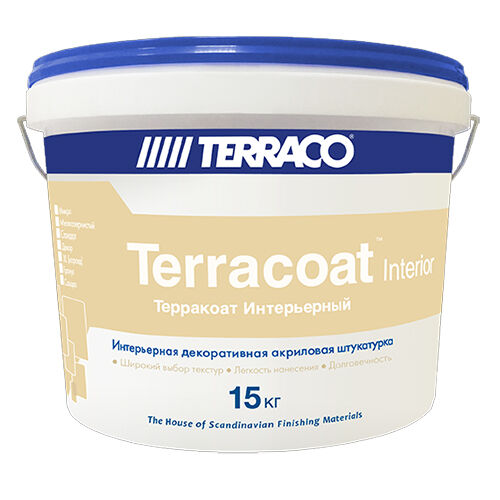 Декоративная штукатурка Terraco TERRACOAT INTERIOR XL 1 мм на акриловой основе с бороздчатой текстурой 15 кг ведро