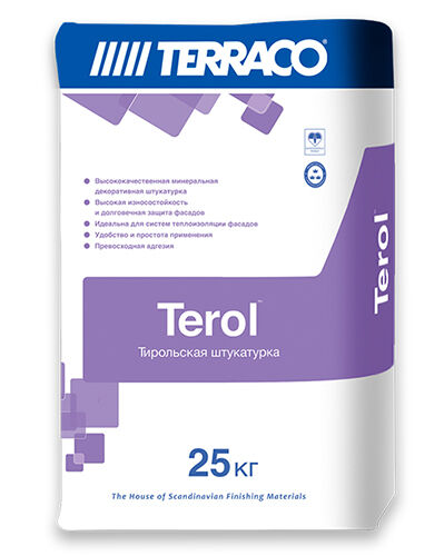 Декоративная штукатурка Terraco серая 2 мм на цементной основе с бороздчатой текстурой «короед» TEROL DECOR Grey (серый)