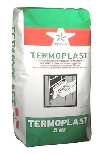 Гипсовая штукатурка "Termoplast", белого цвета, Русеан, 5 кг
