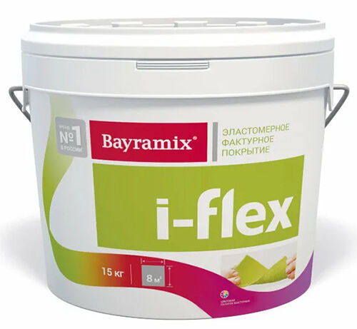 Bayramix i-Flex эластомерная акриловая декоративная штукатурка для фасадов и интерьеров, фракция 0.7-1.2 мм, 14 кг