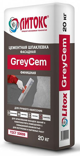 Финишная цементная шпаклевка Литокс GreyCem, 20 кг