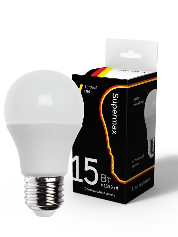 Лампа светодиодная Supermax А60 15 Вт стандарт E27 230 В 3000К КОСМОС Sup_LED15wA60E2730