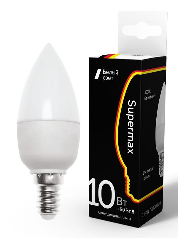 Лампа светодиодная Supermax 10 Вт свеча E14 230 В 4000К КОСМОС Sup_LED10wCNE1440