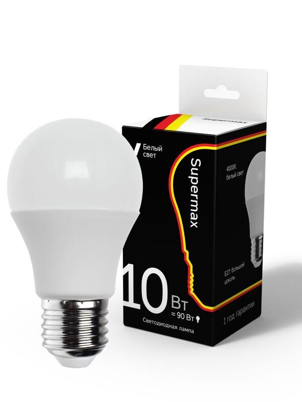 Лампа светодиодная Supermax А60 10 Вт стандарт E27 230 В 4000К КОСМОС Sup_LED10wA60E2740