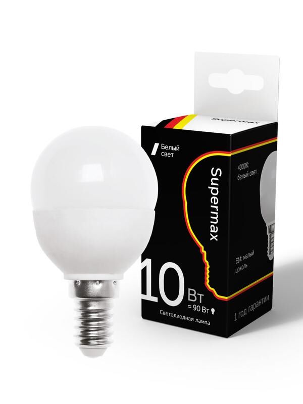 Лампа светодиодная Supermax 10 Вт шар 45 мм E14 230 В 4000К КОСМОС Sup_LED10wGL45E1440