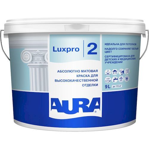Краска абсолютно матовая для высококачественной отделки "AURA LUXPRO 2" 9 л База А