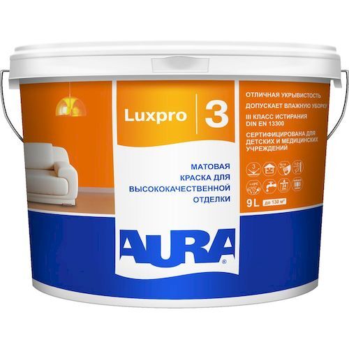 Краска матовая для высококачественной отделки "AURA LUXPRO 3" База А 9л