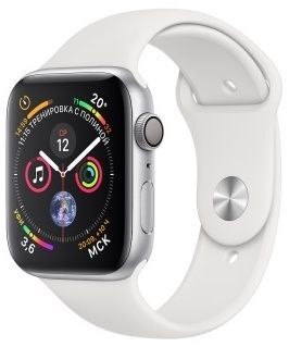 Apple Watch Series 4 44mm Aluminum Case with Sport Band (Серебристый/Белый)