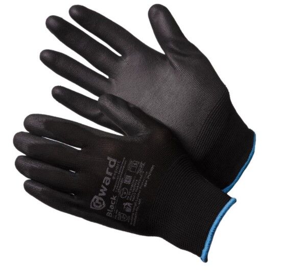 Перчатки нейлоновые GWARD Black с полиуретановым покрытием черные, XL 12/240