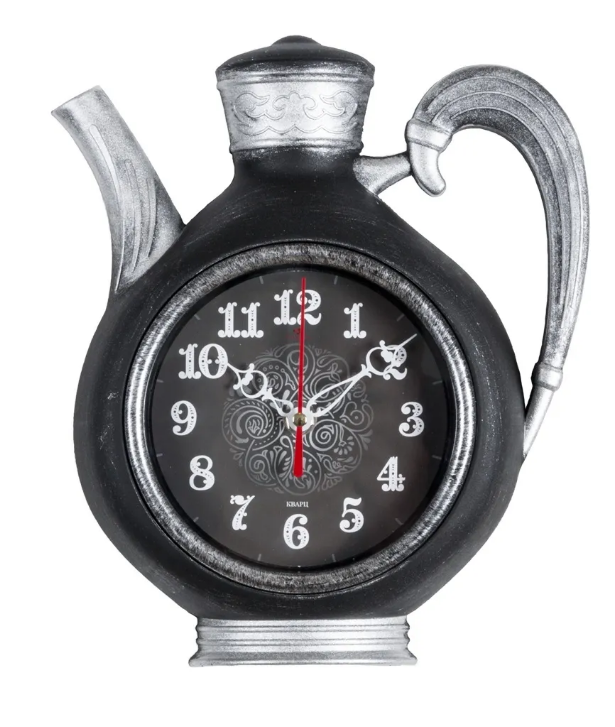 Часы настенные чайник 26,5х24см, корпус черный с серебром "Узор" "Рубин"