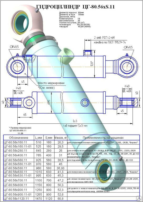 Гидроцилиндр для комплектации ЕДЦГ 112.000-02 (ЦГ-80.56х400.11)