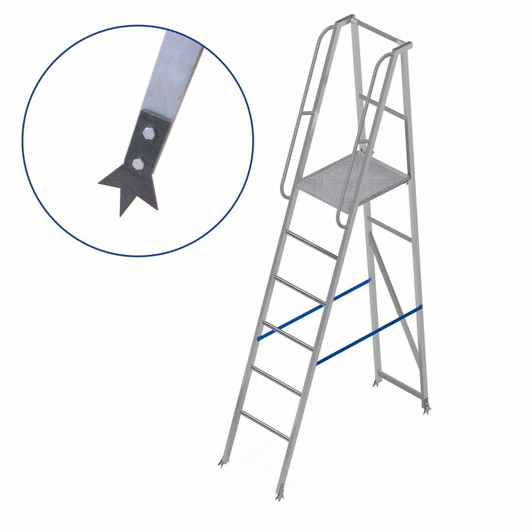 Лестница-платформа фиксированной высоты алюминиевая MEGAL - ЛПФВА Н=1.0-1 с шипами