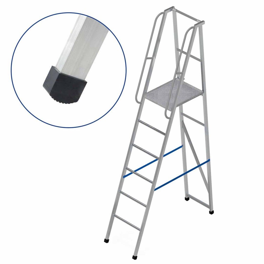 Лестница-платформа фиксированной высоты алюминиевая MEGAL - ЛПФВА Н=1.8-2 с резиновыми башмаками