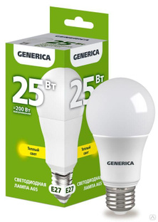 Лампа светодиодная A65 25Вт грушевидная 3000К E27 230В GENERICA LL-A65-25-230-30-E27-G 