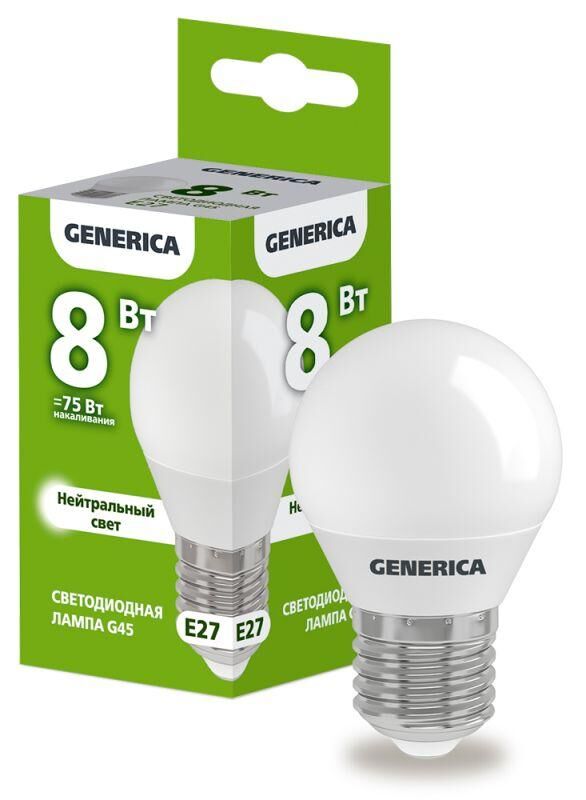 Лампа светодиодная G45 8 Вт шар 4000К E27 230В GENERICA LL-G45-08-230-40-E27-G