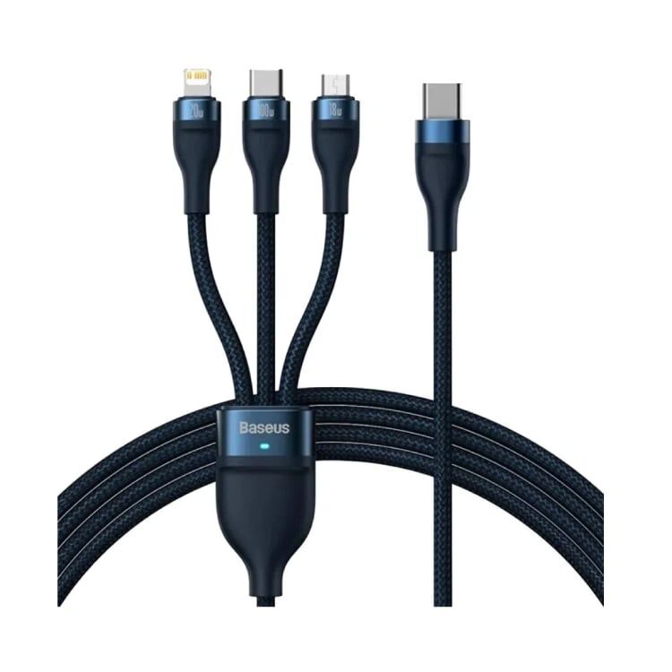 Кабель для быстрой зарядки Baseus One-for-Three fast charging cable Type-C to M+L+C 100W 1.5m, Синий, (CASS030203)