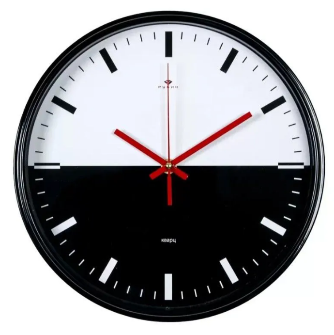 Часы настенные круг d=29см, корпус черный "Черное и белое" "Рубин"