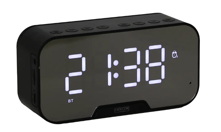 Часы зеркальные, будильник, термометр, радио, блютус спикер, USB, 13, 5*4, 5*5см, LA DECOR CHRONOб пластик