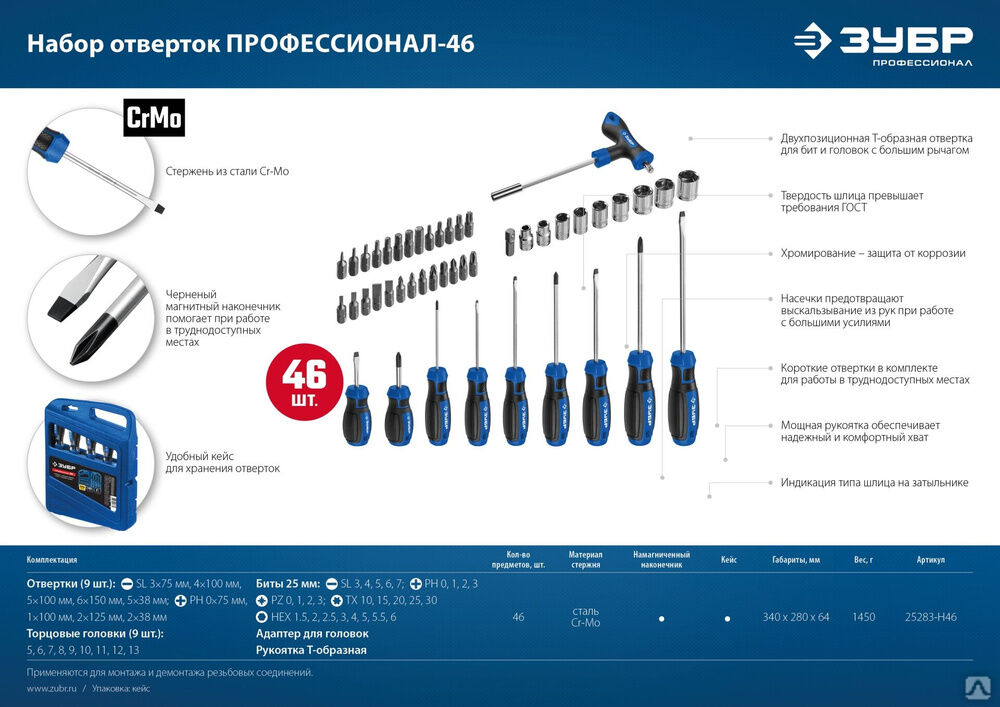 Набор отверток с нас. ЗУБР 25283-h46_z01. ЗУБР 25283-h46.