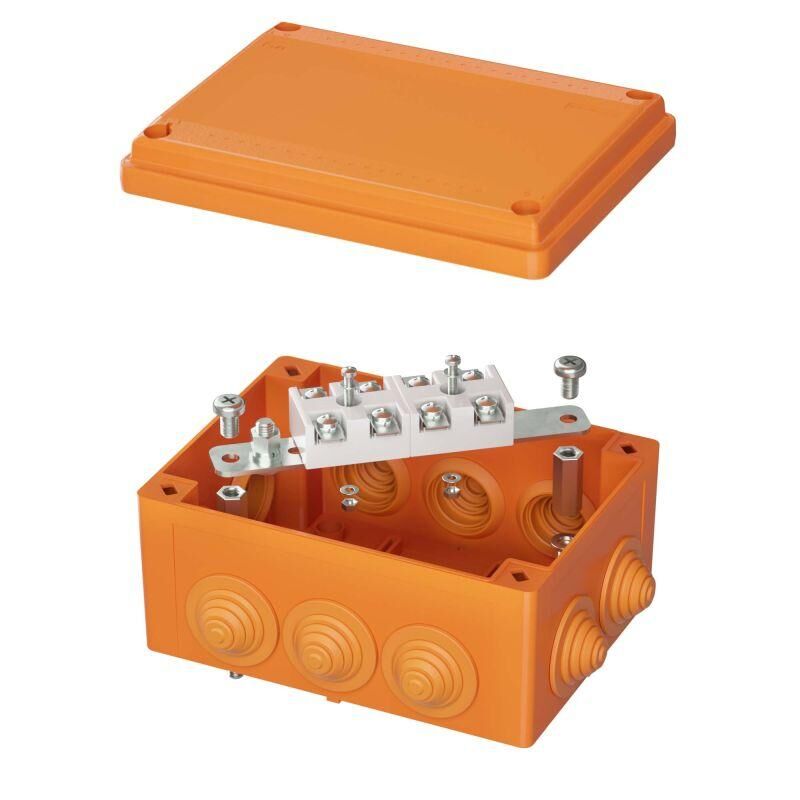 Коробка ответвительная FS 150х110х70 мм 4р 450В 32 А 10кв.мм нерж. контакт с каб. вводами и клеммн. IP55 пластик. DKC