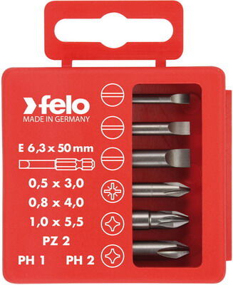 Набор бит шлицевых плоских Felo PZ2 и PH1-2 50 мм в упаковке 6 шт 03092516