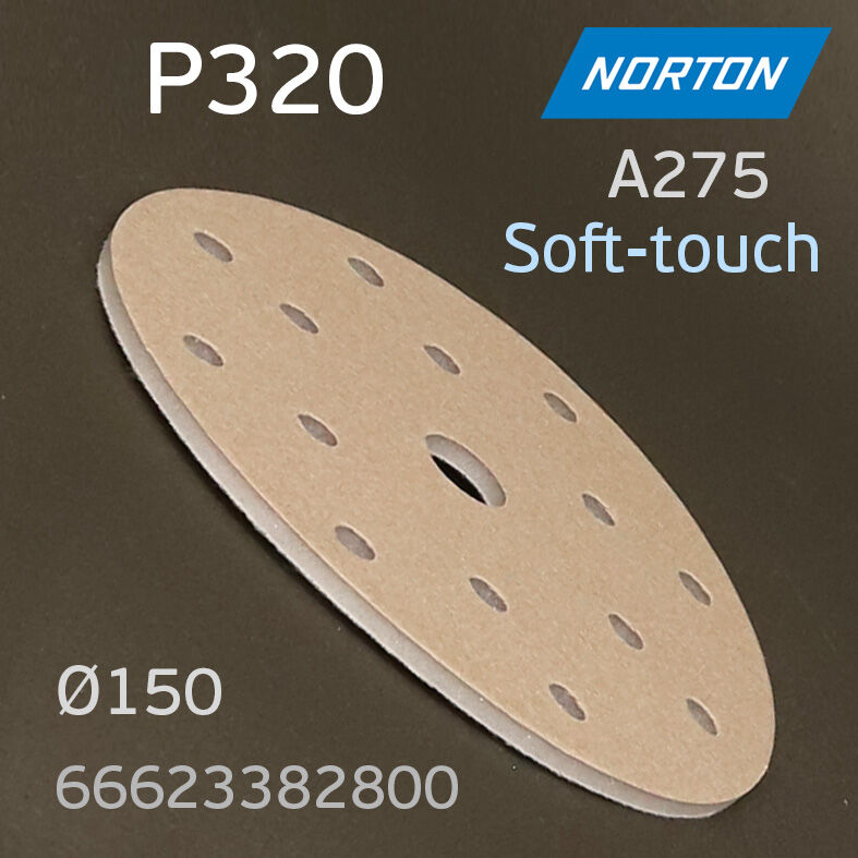Круг на поролоне Norton A275 Р320 Soft-touch (15отв.) шлифовальный липучка
