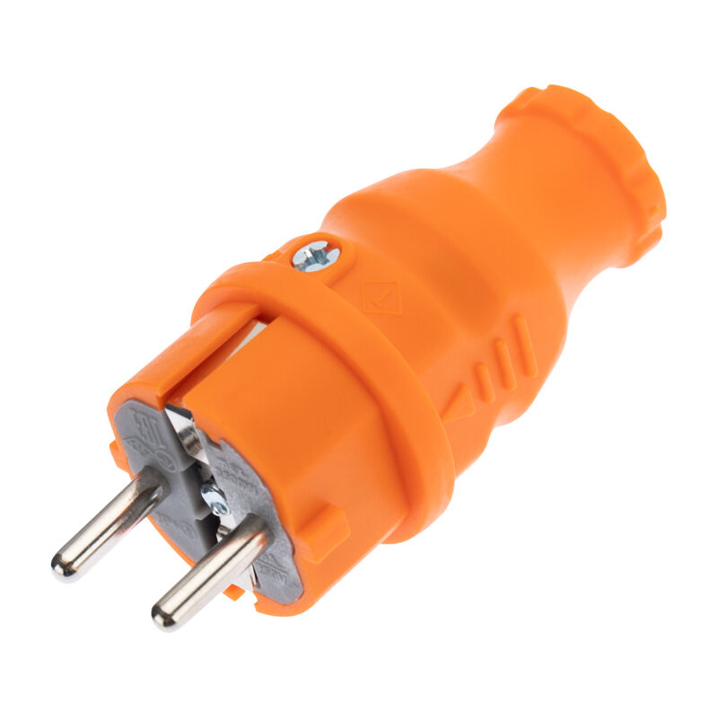 Электровилка прямая влагозащищенная, c/з, 16 А, IP44, каучук оранжевая "Rexant"