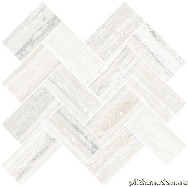 Керамическая плитка Керамин Vitra Travertini K945651R Шеврон Белый Мозаика 28х32 (5х10)