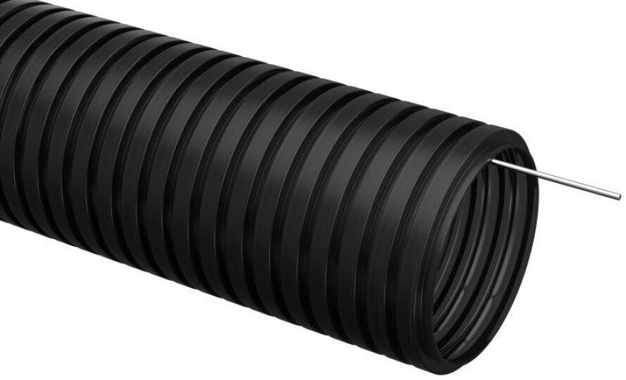 Трубы для прокладки кабеля IEK Труба гофрированная ПНД d25мм с протяжкой черн. (уп.25м)