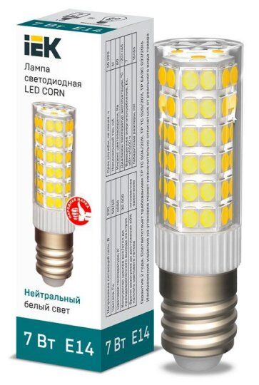 Лампы светодиодные IEK Лампа светодиодная Corn 7Вт капсульная 4000К нейтр. бел. E14 230В керамика LLE-Corn-7-230-40-E14