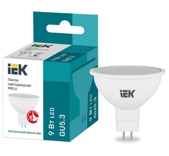 Лампы светодиодные IEK Лампа светодиодная 9Вт MR16 софит 4000К нейтр. бел. GU5.3 230В