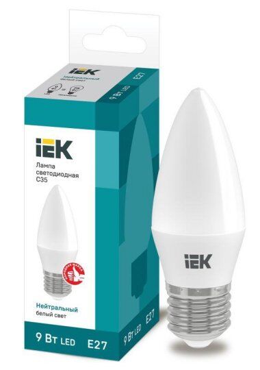 Лампы светодиодные IEK Лампа светодиодная Eco 9Вт C35 свеча 4000К нейтр. бел. E27 230В