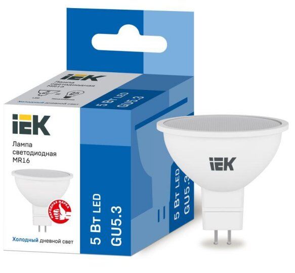 Лампы светодиодные IEK Лампа светодиодная ECO MR16 софит 5Вт 230В 6500К GU5.3