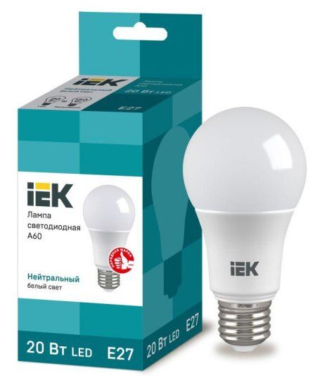 Лампы светодиодные IEK Лампа светодиодная Eco 20Вт A60 шар грушевидная 4000К нейтр. бел. E27 230В
