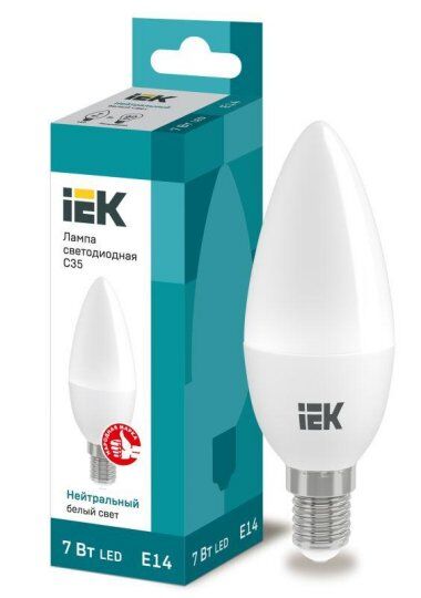 Лампы светодиодные IEK Лампа светодиодная Eco 7Вт C35 свеча 4000К нейтр. бел. E14 230В