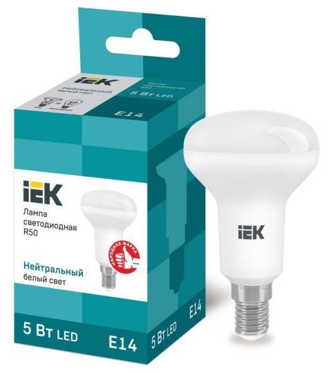 Лампы светодиодные IEK Лампа светодиодная Eco 5Вт R50 4000К нейтр. бел. E14 450лм 230-240В