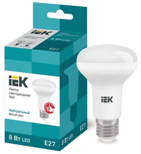 Лампы светодиодные IEK Лампа светодиодная Eco 8Вт R63 4000К нейтр. бел. E27 720лм 230-240В
