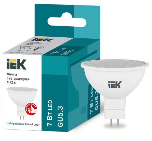 Лампы светодиодные IEK Лампа светодиодная Eco 7Вт MR16 софит 4000К нейтр. бел. GU5.3 630лм 230-240В