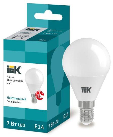 Лампы светодиодные IEK Лампа светодиодная Eco G45 7Вт шар 4000К нейтр. бел. E14 630лм 230-240В
