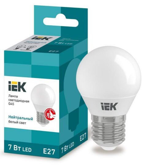 Лампы светодиодные IEK Лампа светодиодная Eco G45 7Вт шар 4000К нейтр. бел. E27 630лм 230-240В